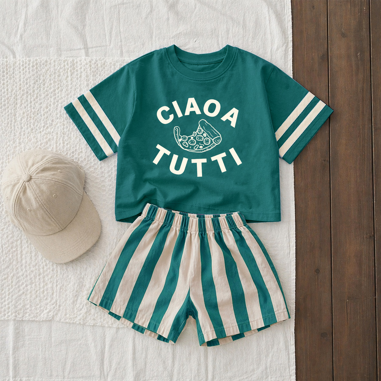 CIAO A TUTTI Baby & Kids Pizza Tee and Shorts Sets