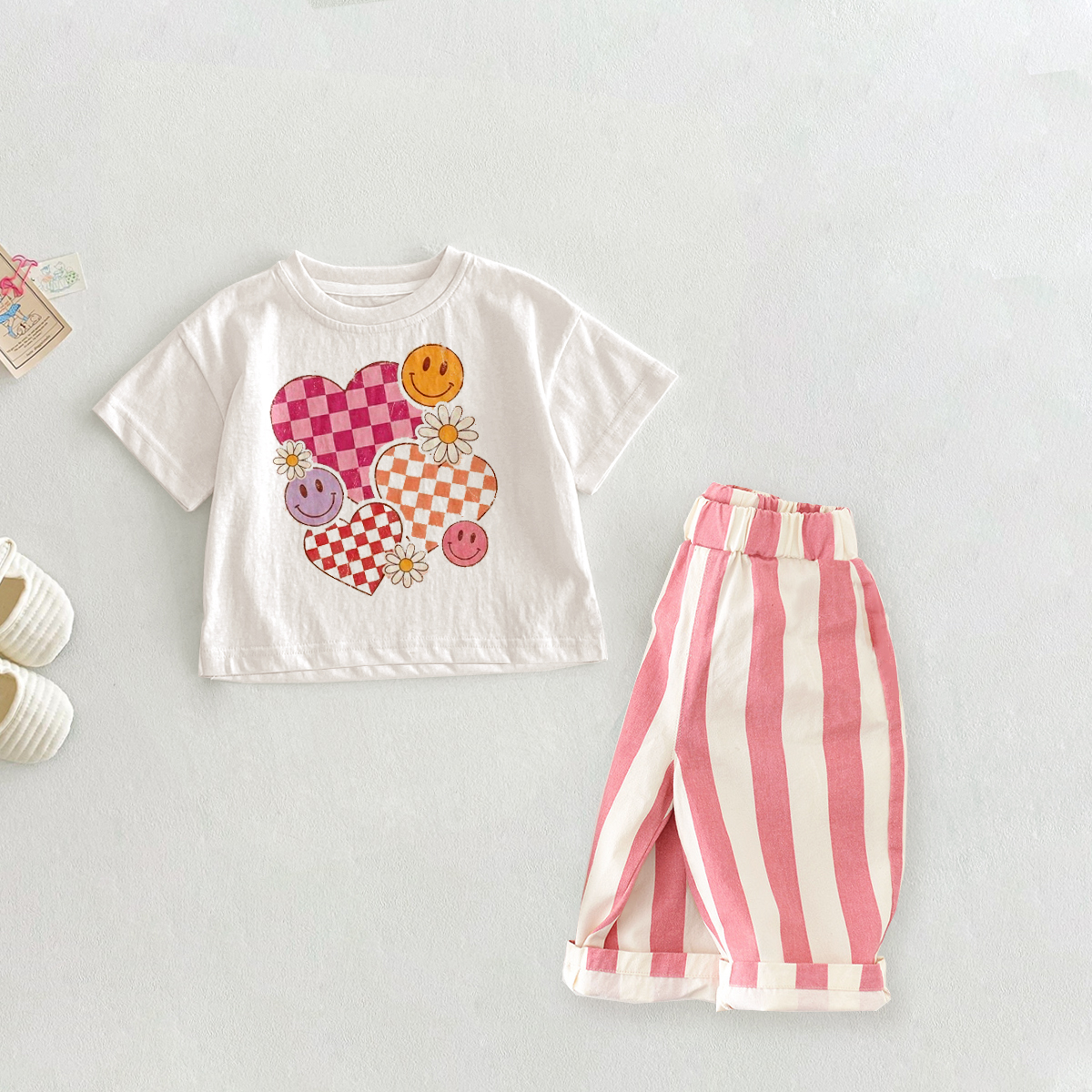 Baby Toddler Plaid Heart Smiley 2-Piece Set