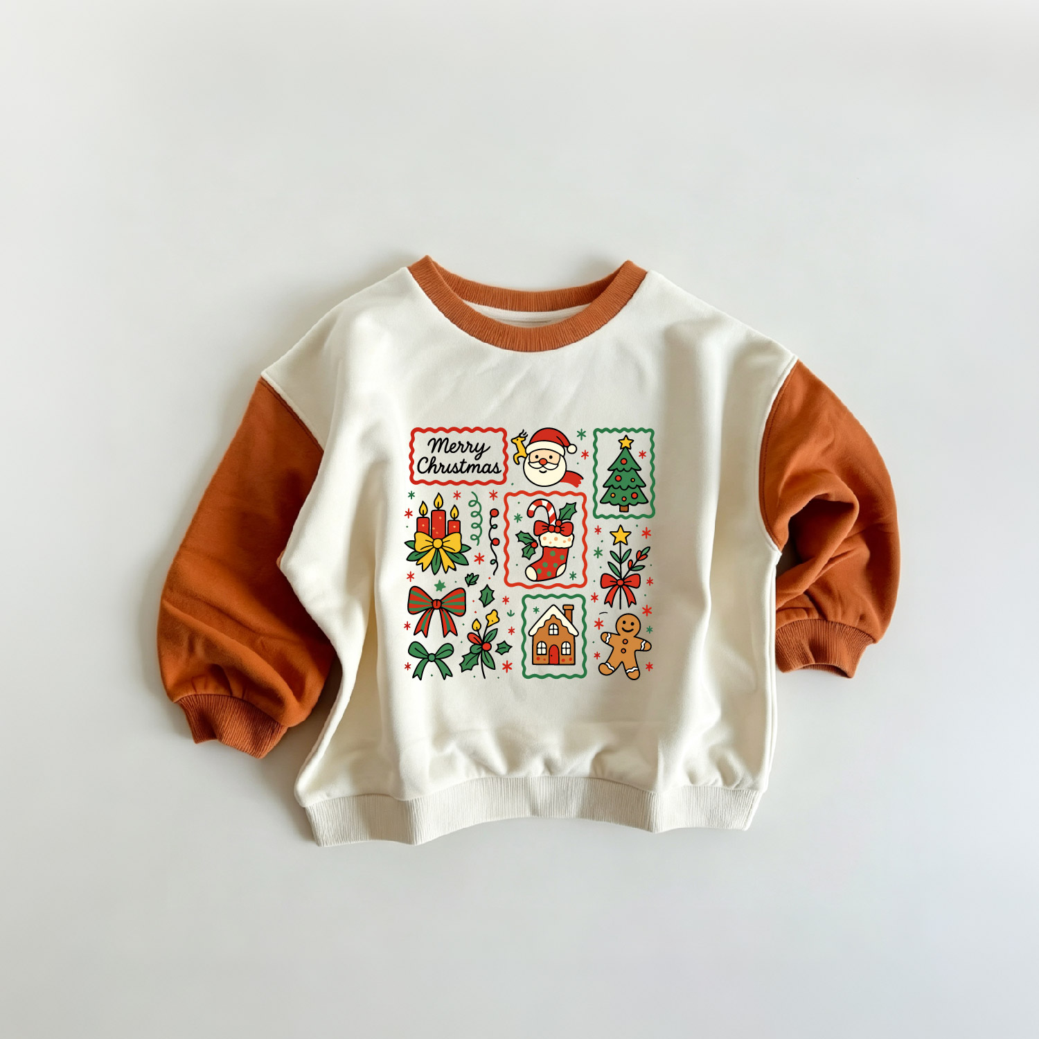 MERRY CHRISMAS Baby & Kids Christmas Patterns Color Blocking ​​Sleeves Sweatshirt