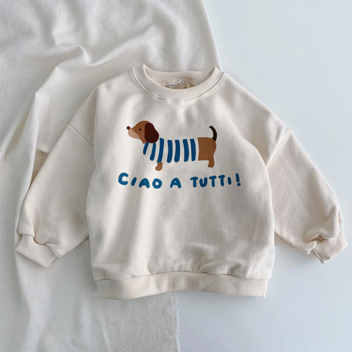 CIAO A TUTTI Baby Toddler Striped Dog Sweatshirt