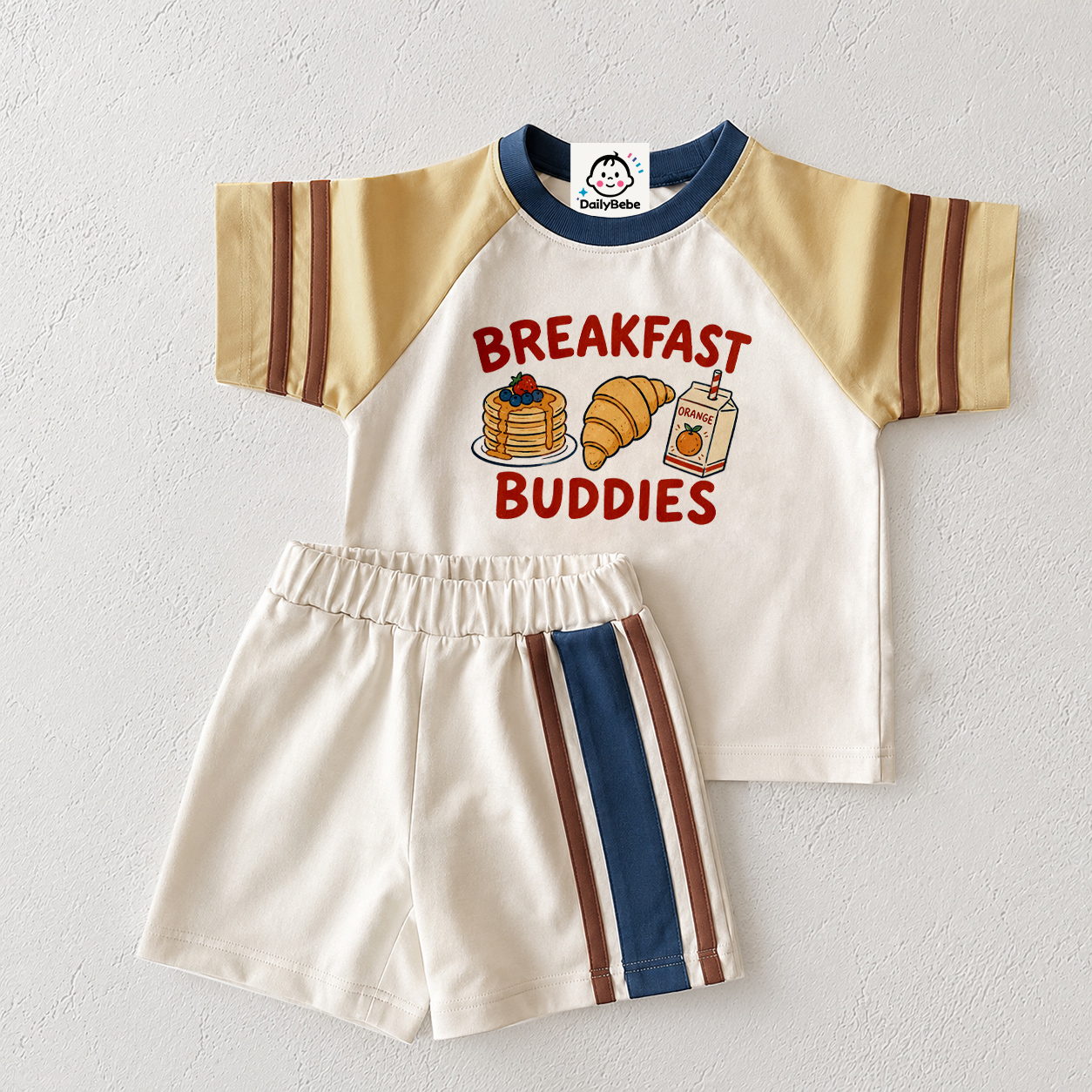 BREAKFAST BUDDIES Baby & Kids Muffin Croissant Orange Juice Printing Retro Set 