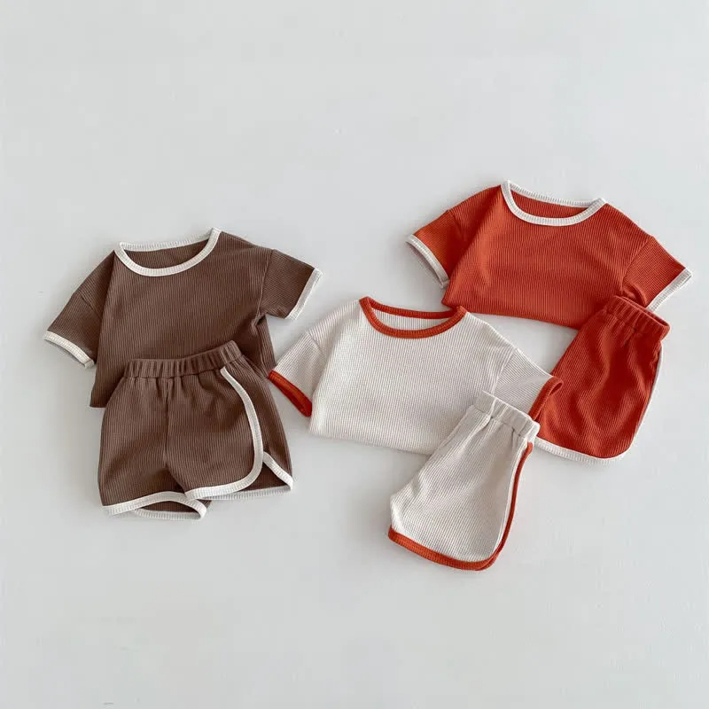 Baby 2-Piece Simple Waffle Sweatsuit Set