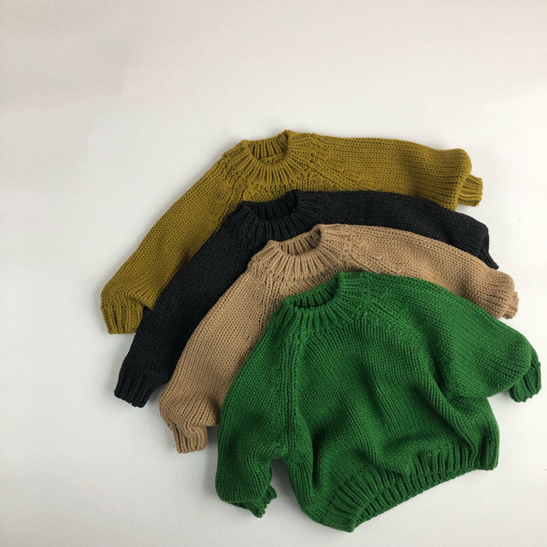 Kid Solid Color Crew Neck Sweater