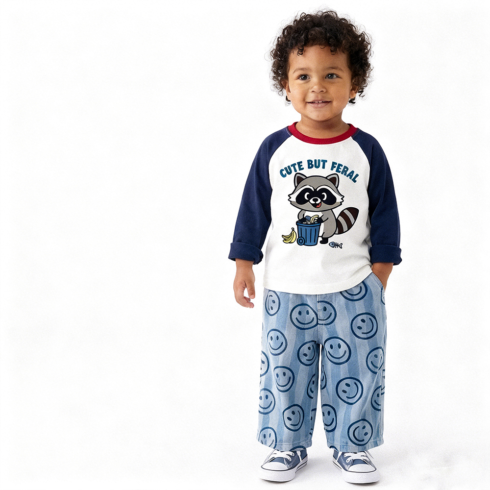 CUTE BUT FERAL Baby & Kids Raccoon Pattern T-Shirt