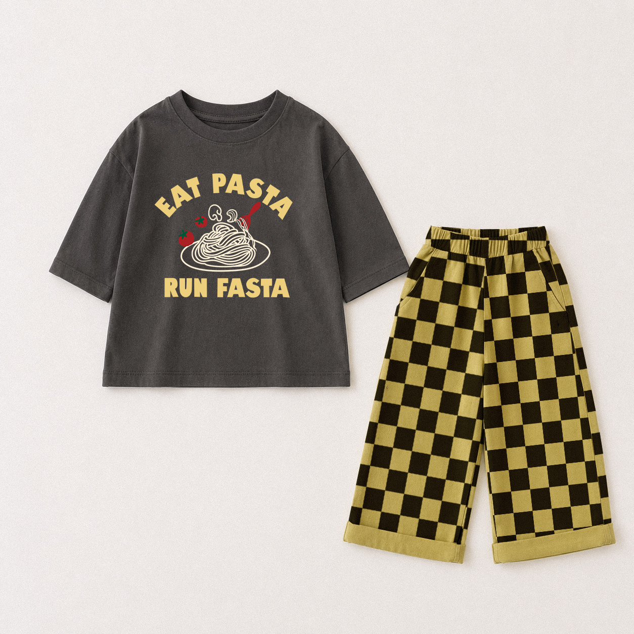 EAT PASTA RUN FASTA Baby & Kids Checkerboard 2 Piece Set