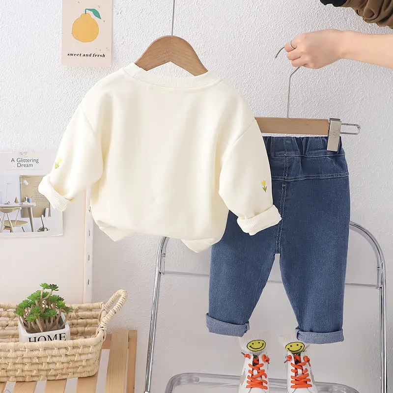 Kid 2-Piece Lovely Flower Denim Set