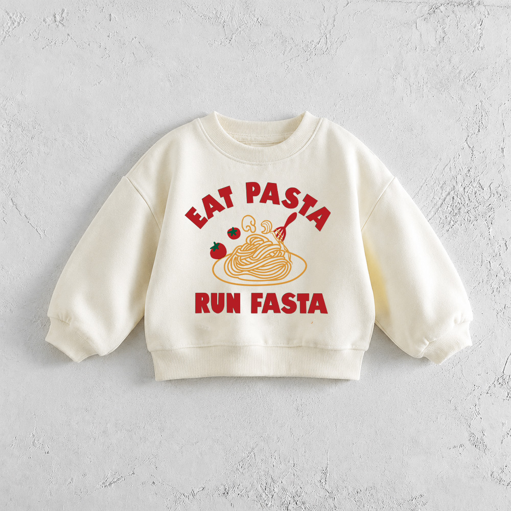 EAT PASTA RUN FASTA Baby & Kids Pattern White Sweatshirt