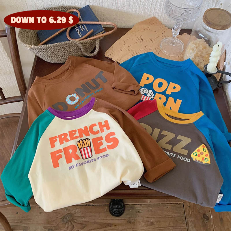 Boy Cartoon Long-sleeved Base Layer Casual Contrast T-Shirt