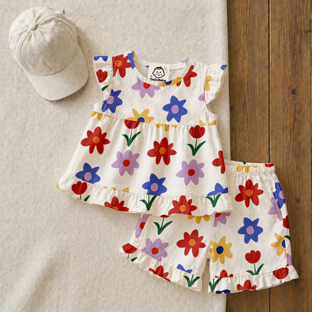 Baby & Kids Colorful Florals Vest and Shorts Set