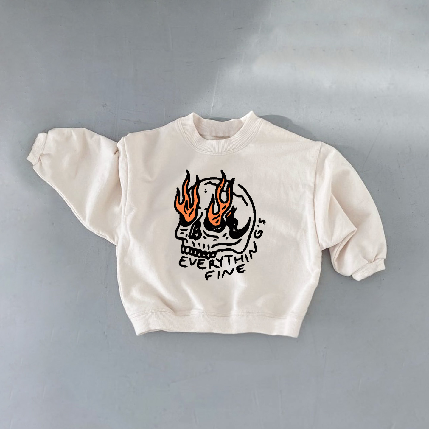 EVERY THING IS FINE Baby Toddler Skeleton  White Sweatshirt