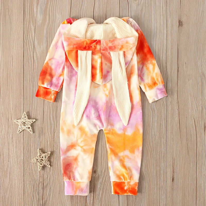 Baby Dyeing Easter Rabbit Ear Hooded Romper