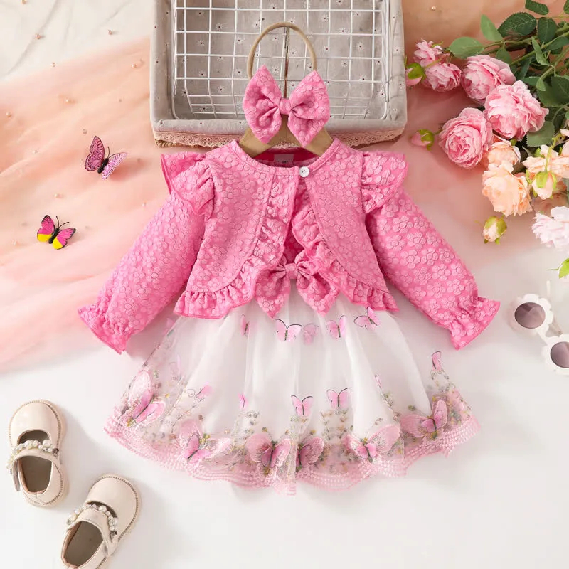 Baby 2-Piece Flower Butterfly Dress Set with Headband