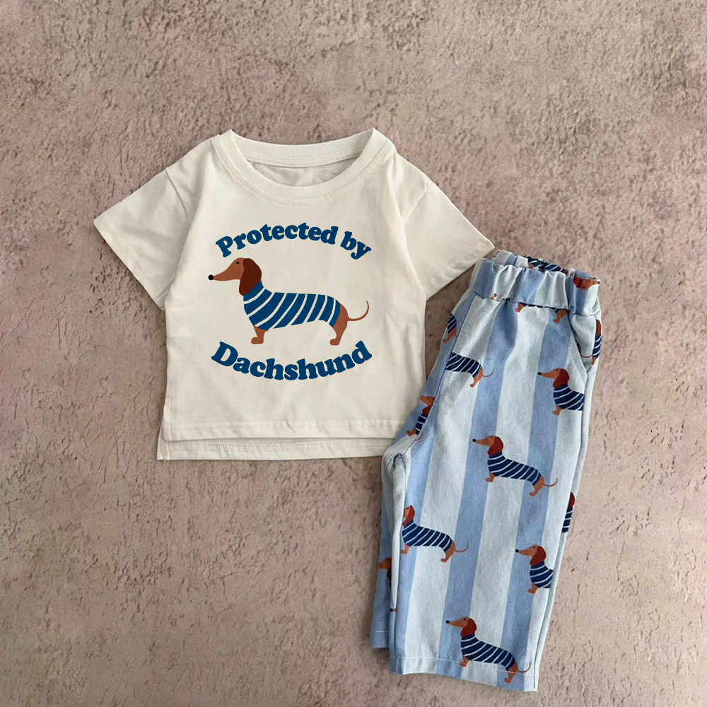 Baby Toddler Dog Denim Pants 2 Piece Set