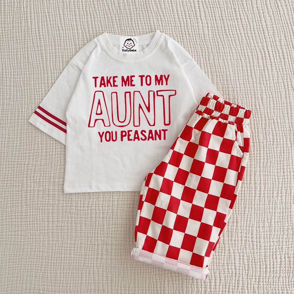 TAKE ME TO MY AUNT YOU PEASANT Baby & Kids Slogan 2 Piece Sets