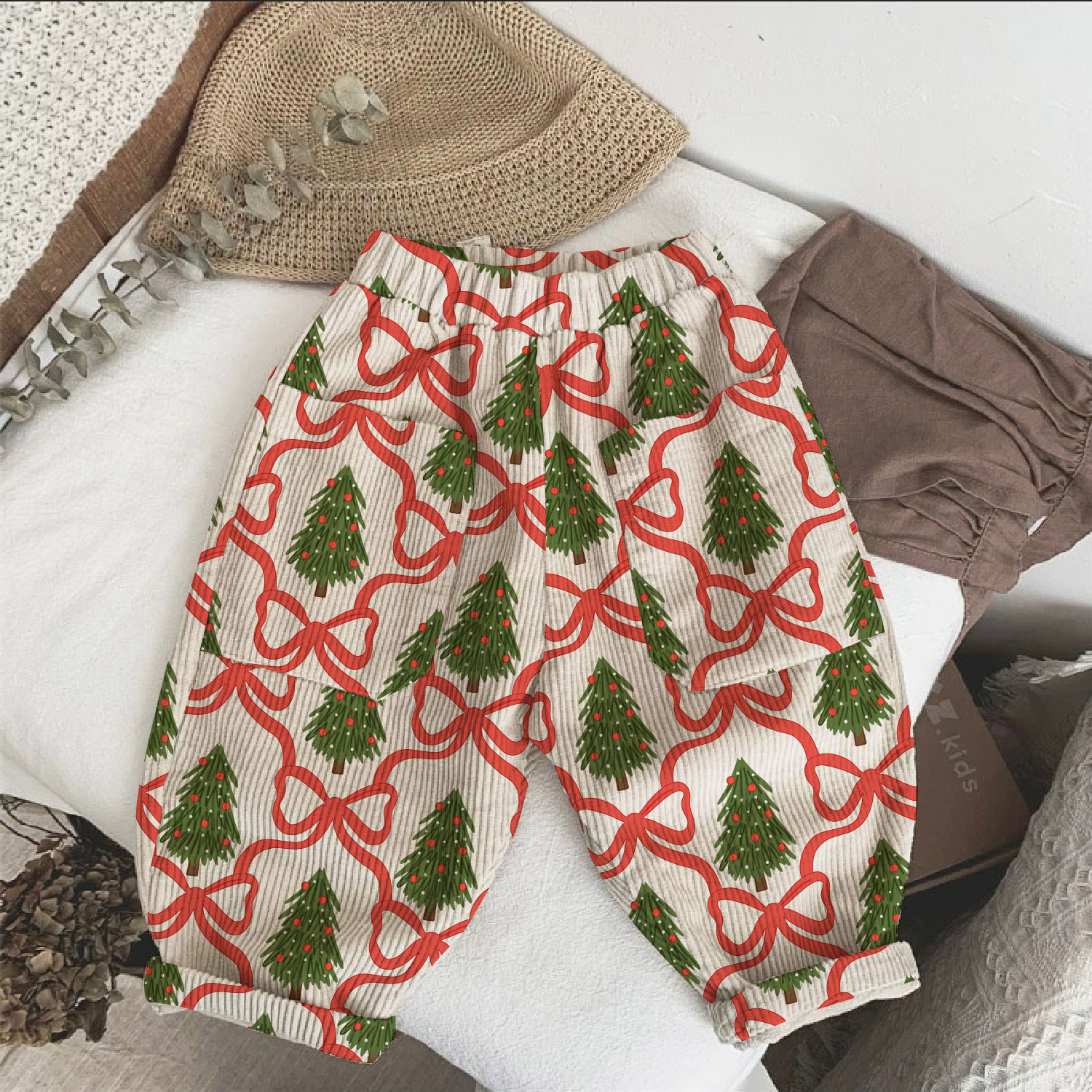 Baby & Kids Bow Christmas Tree Corduroy Pants