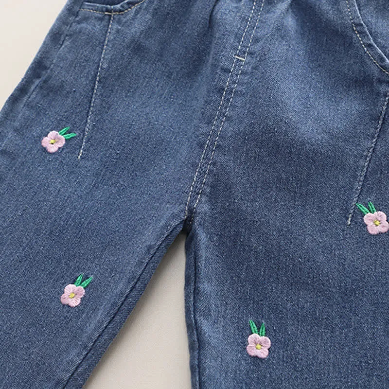 Kid 2-Piece Lovely Flower Denim Set