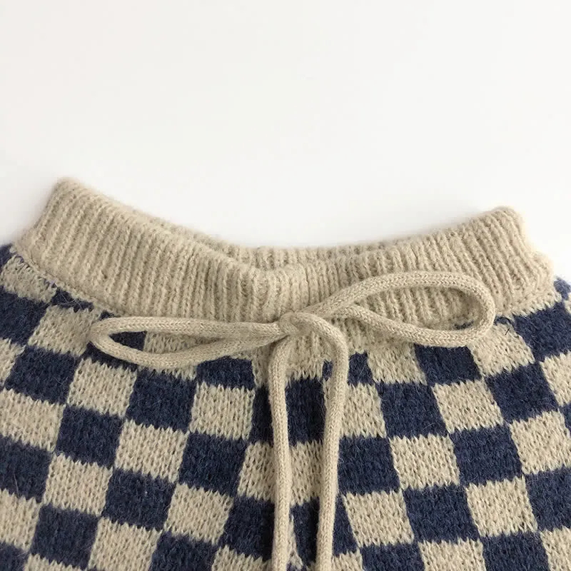Toddler Boy Knitted Checkerboard Cardigan Shorts