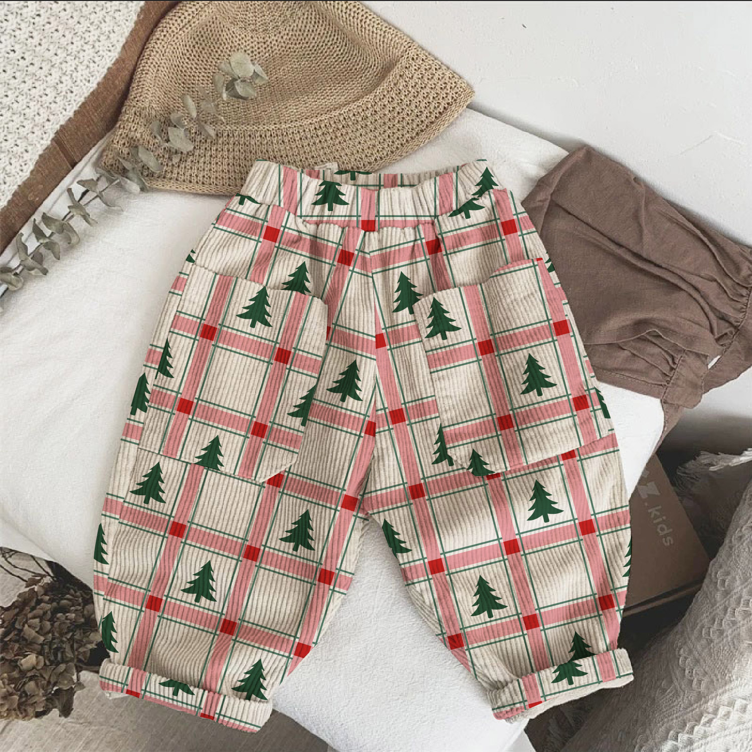 Baby & Kids Checkered Christmas Tree Corduroy Pants