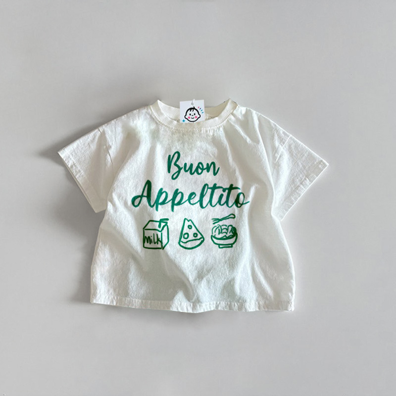 BUON APPLETITO Baby Toddler Pizza Milk Pasta White T-Shirt