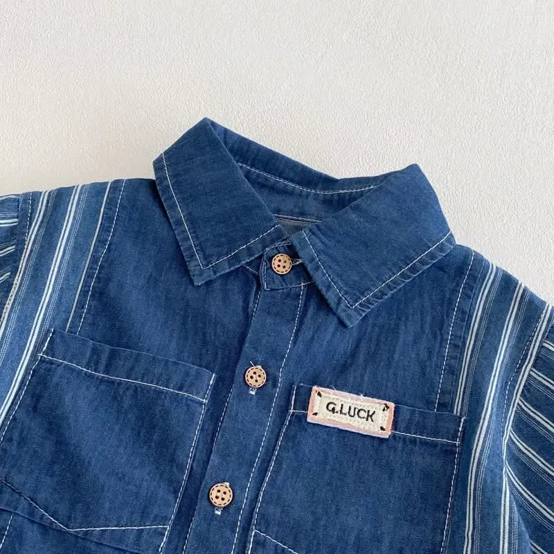 Baby 2-Piece Vertical Striped Denim Polo Set