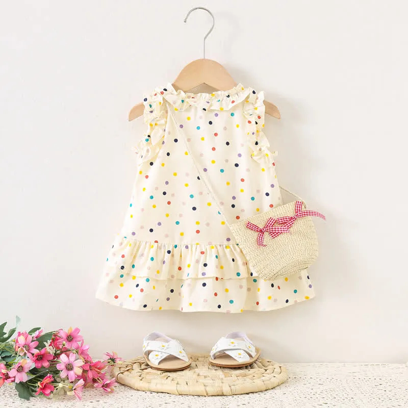 Baby Multicolor Dots Sleeveless Dress with Bag