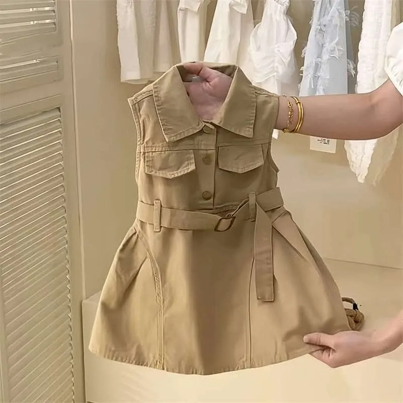Toddler Khaki Worker Sleeveless Dress