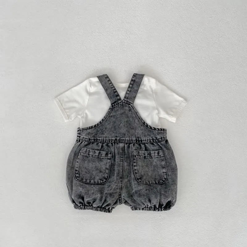 Baby Black Denim Washed Vintage Overalls