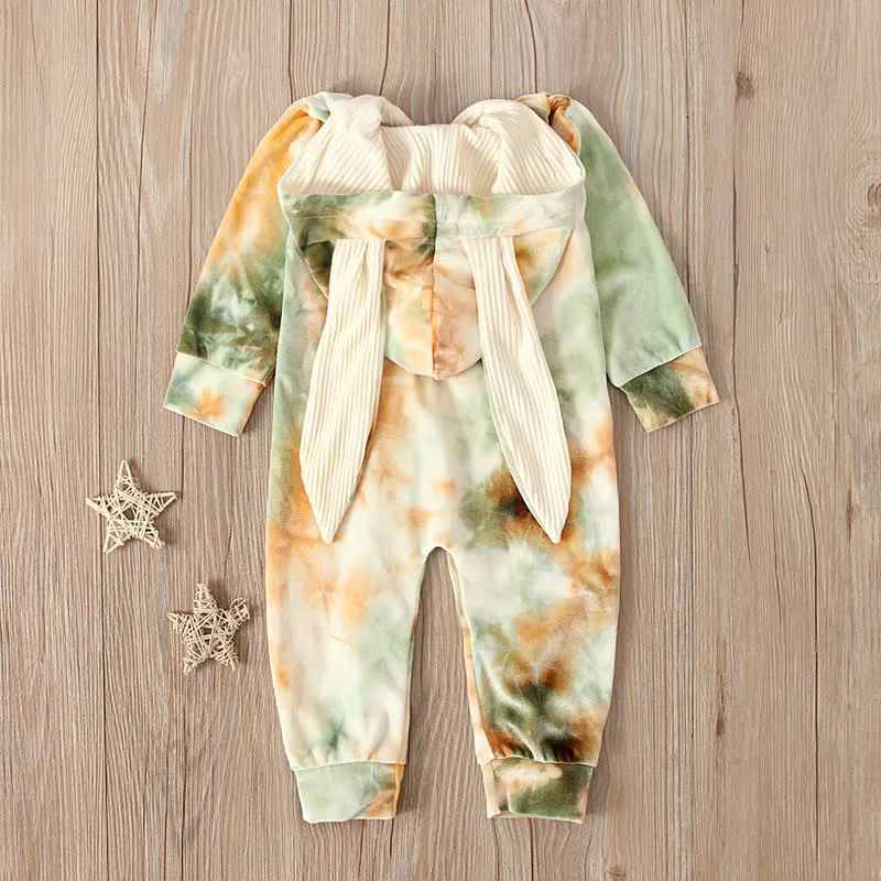 Baby Dyeing Easter Rabbit Ear Hooded Romper