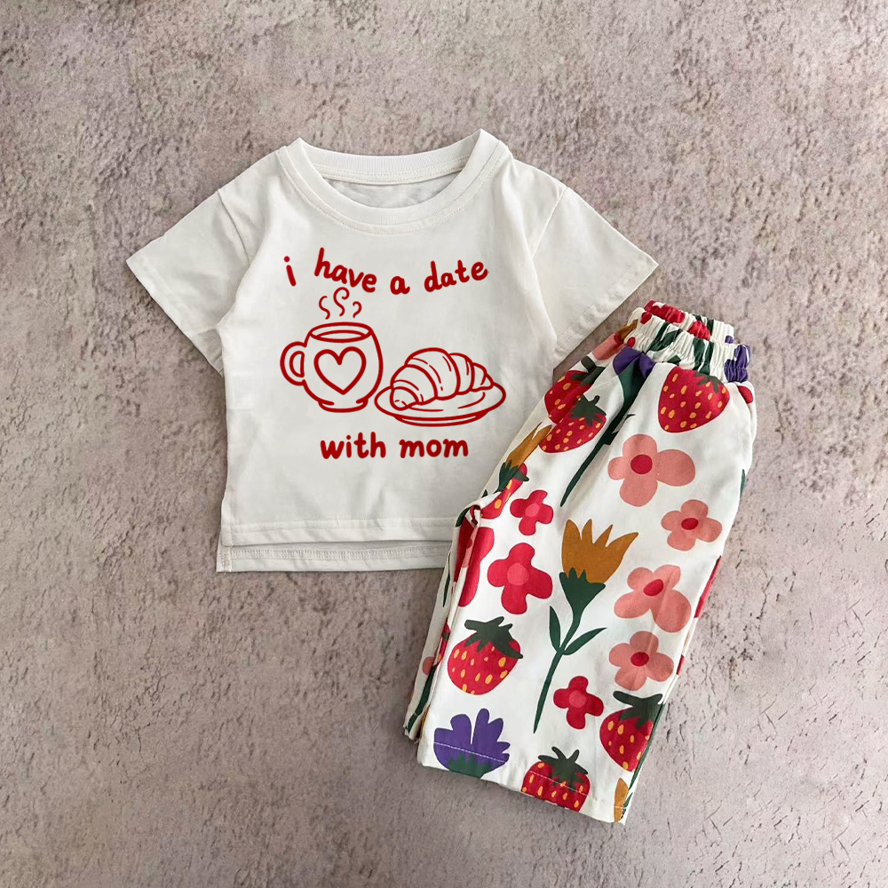 I HAVE A DATE WITH MOM Baby Toddler Flower Pants Set