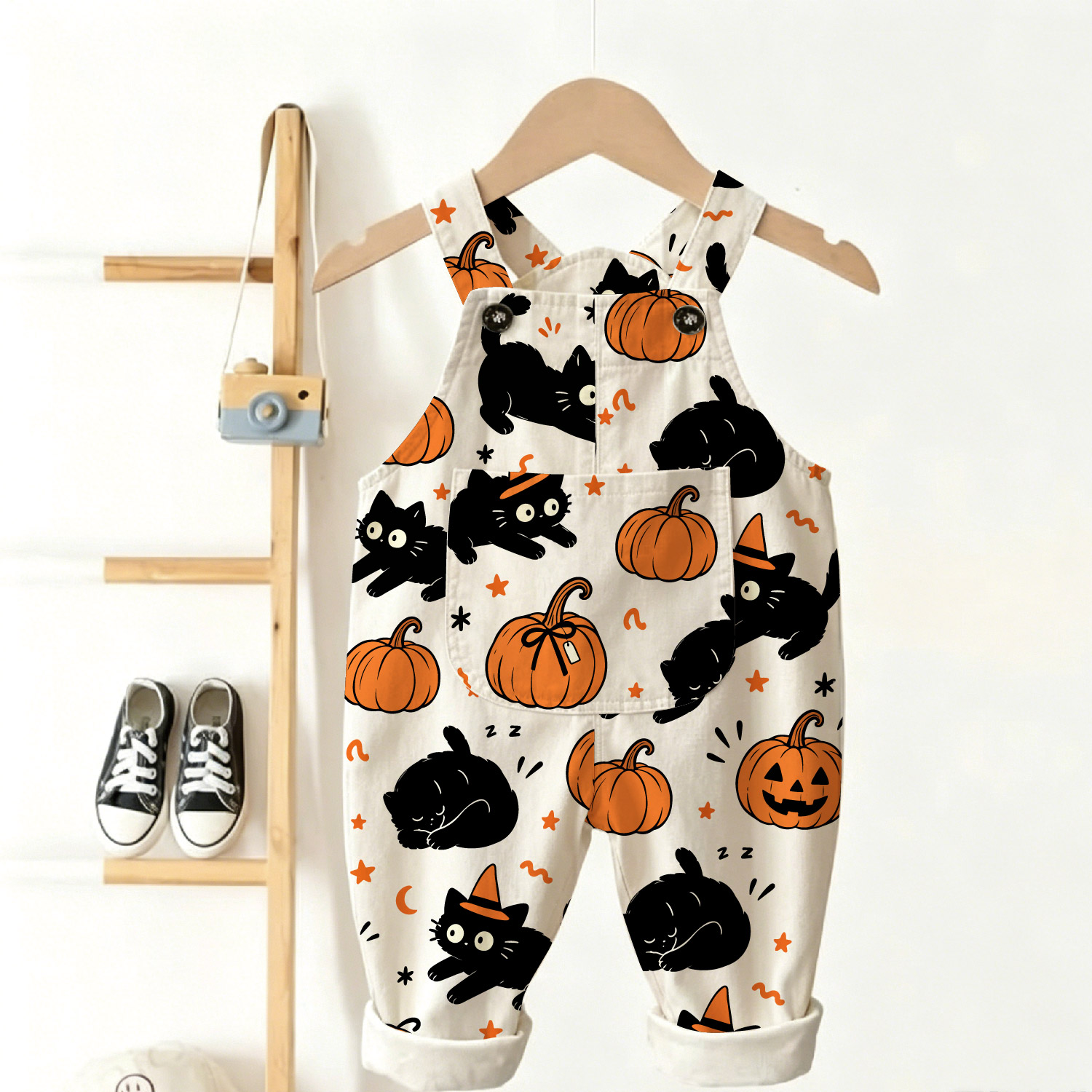 Baby Toddler Pumpkin Cat Overalls