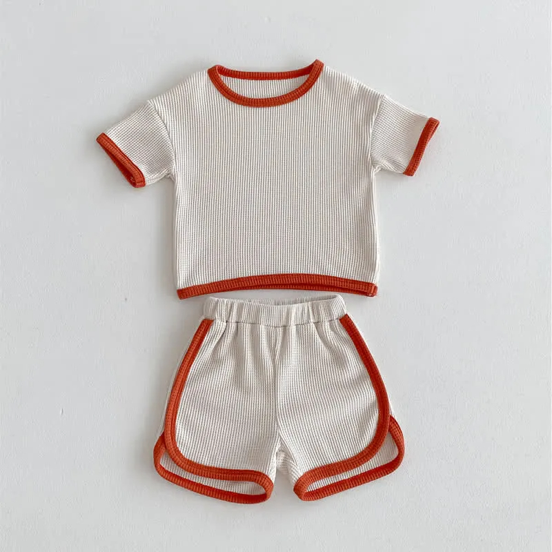 Baby 2-Piece Simple Waffle Sweatsuit Set