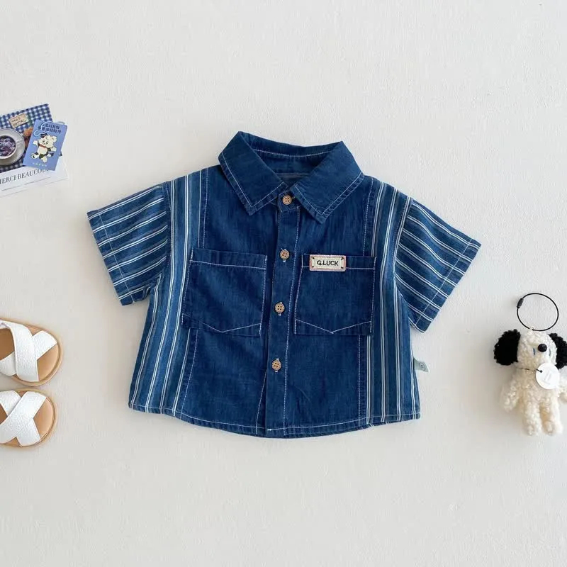 Baby 2-Piece Vertical Striped Denim Polo Set