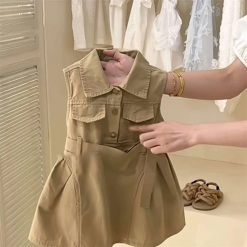 Toddler Khaki Worker Sleeveless Dress