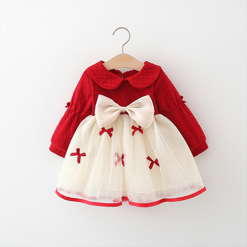 Baby Red Bow Tie Embroidered Dress