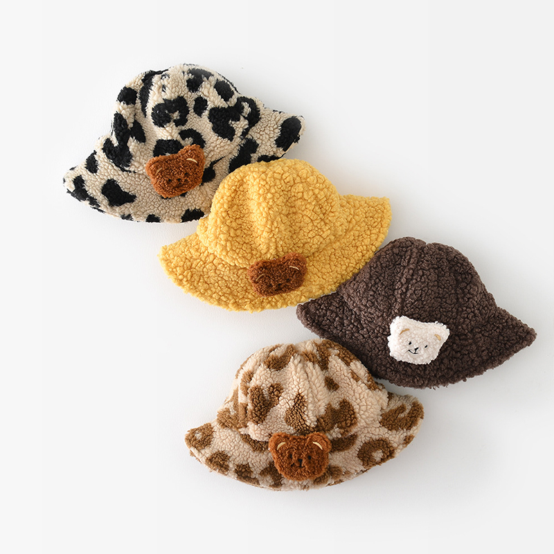 Baby Solid Color Leopard Print Bear Plush Hat