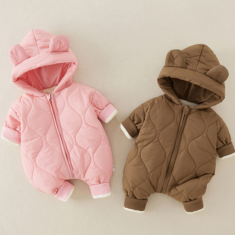 Baby Bear Hooded Quilted Romper