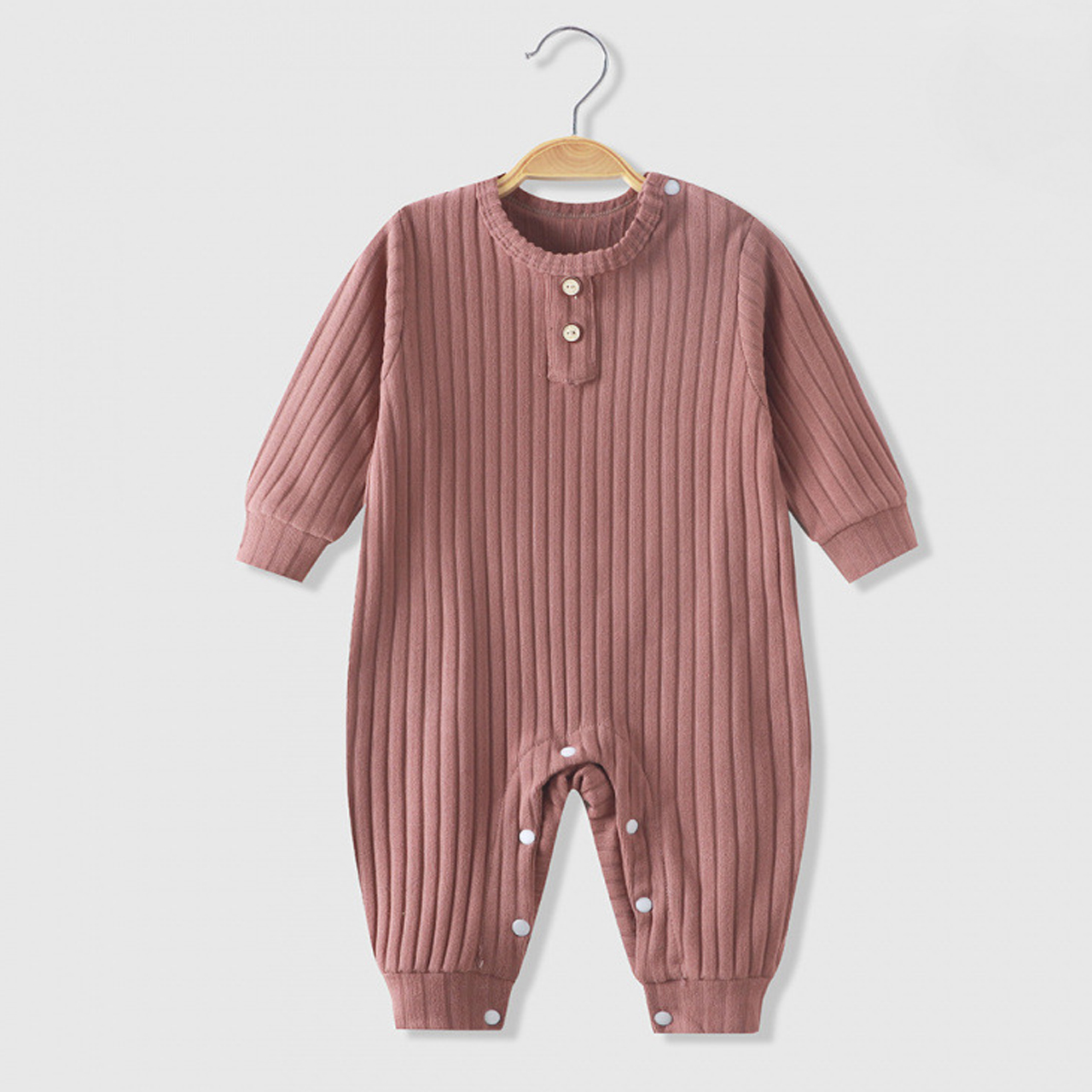 Baby Crew Neck Solid Color Ribbed Romper