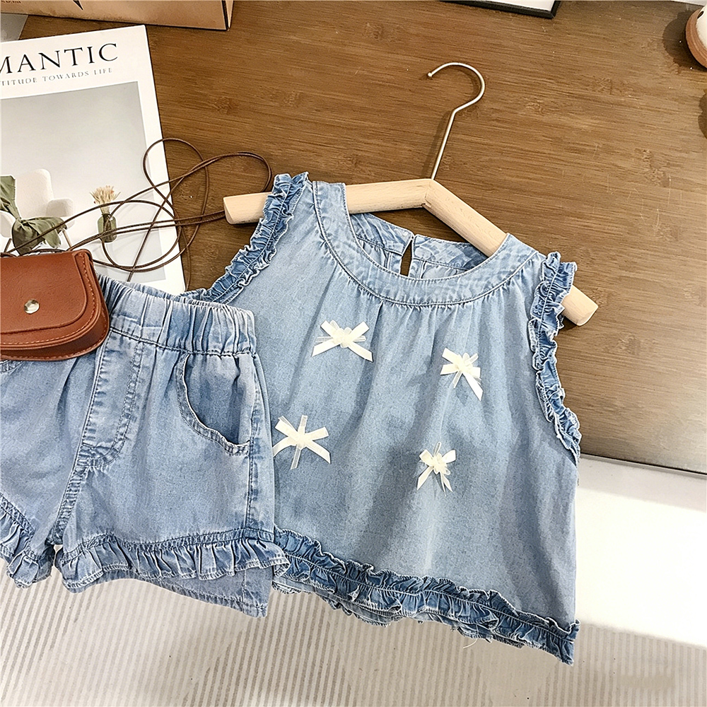 Kid Girls Bow Tie Sleeveless Vest and Pants 2-piece Set