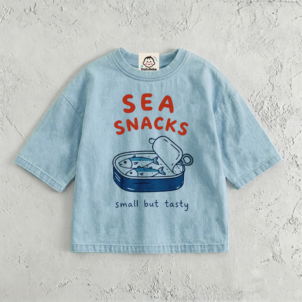 SEA SNACK SMALL BUT TASTY Baby & Kids Sardines Washed T-Shirt (6M-11Y)