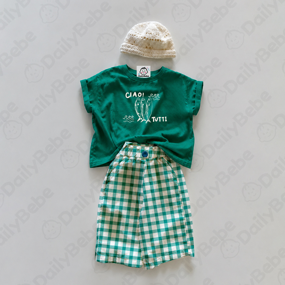 Baby & Kids Dog Skateboard Colorful Plaid 2 Piece Set