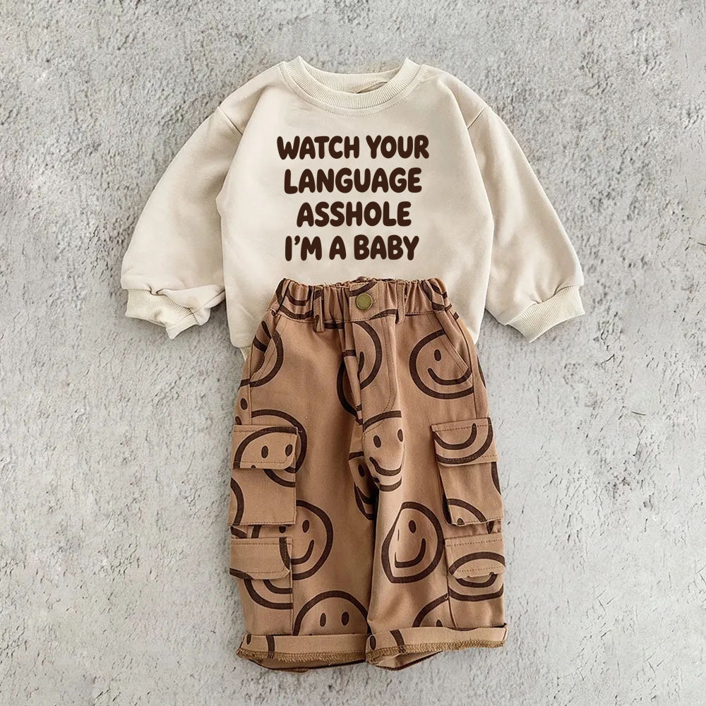 WATCH YOUR LANGUAGE ASSHOLE I'M A BABY Baby 2-Piece Set