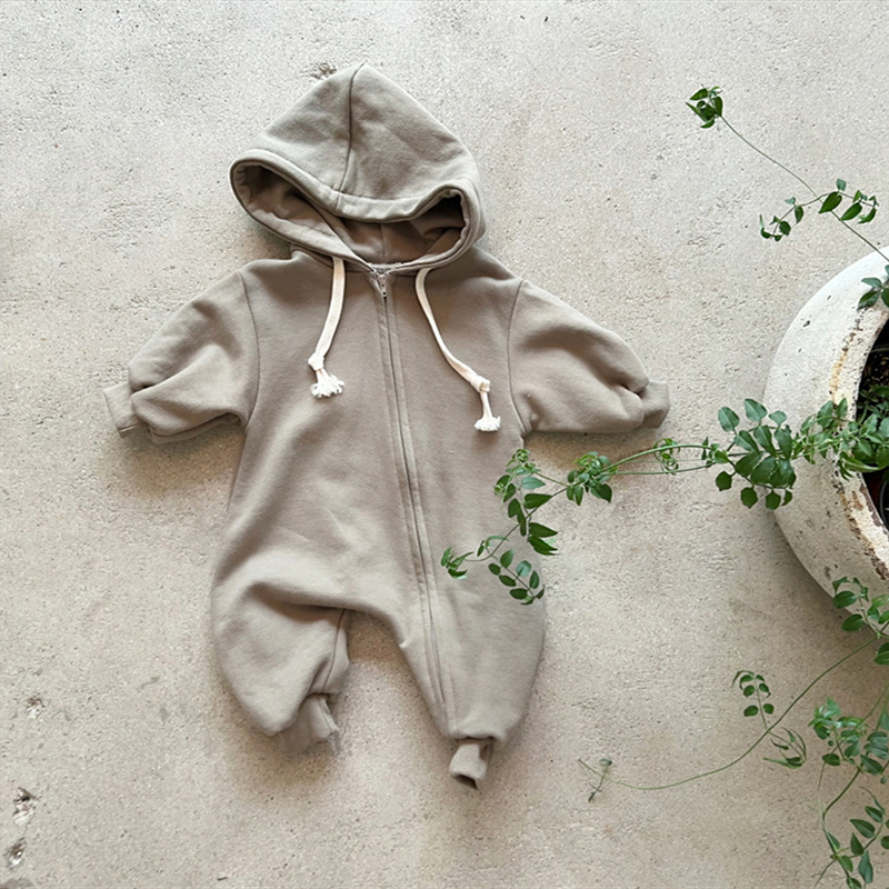 Baby Solid Color Hooded Casual Romper