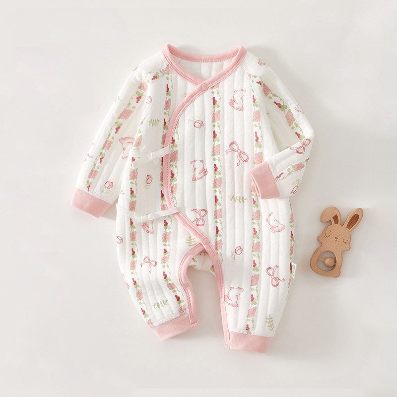 Baby Newborn Bows And Flowers Quilted Romper