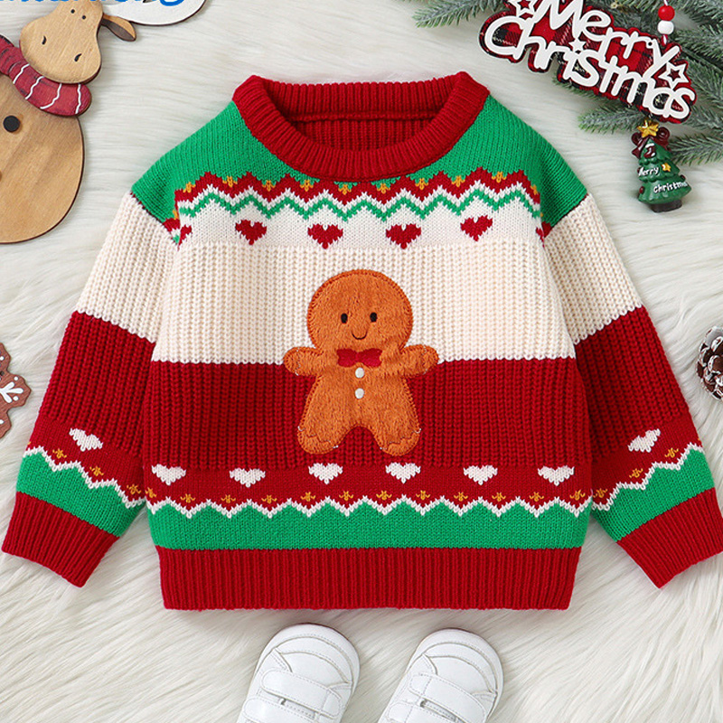 Baby Gingerbread Man Pattern Contrast Sweater