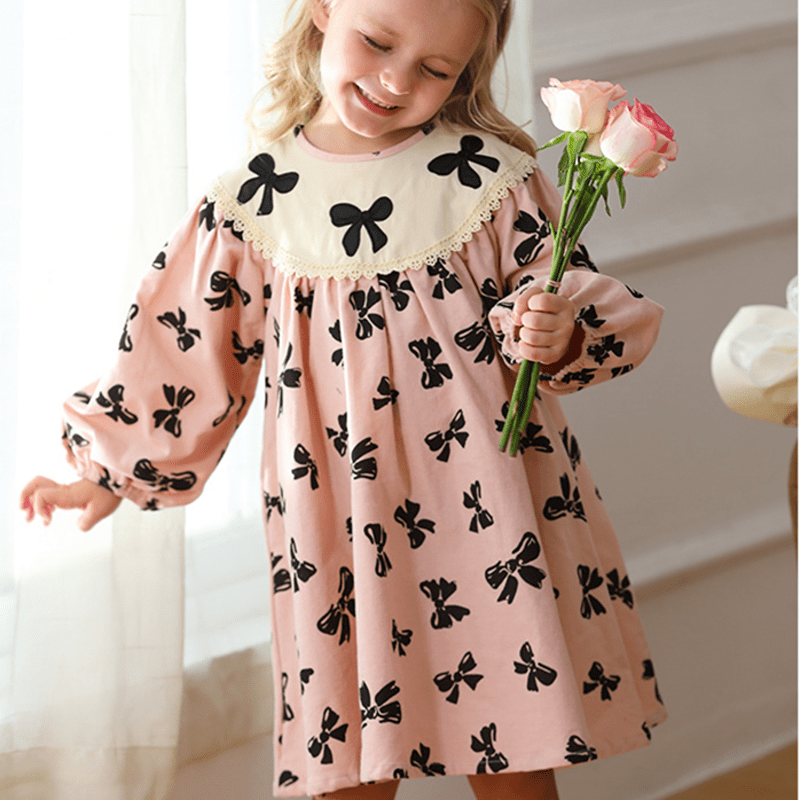 Toddler Bow Lace Collar Retro Dress