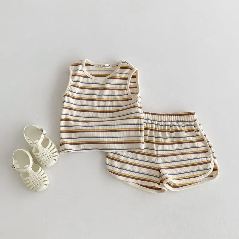 Kid 2-Piece Casual Striped Sleeveless Set