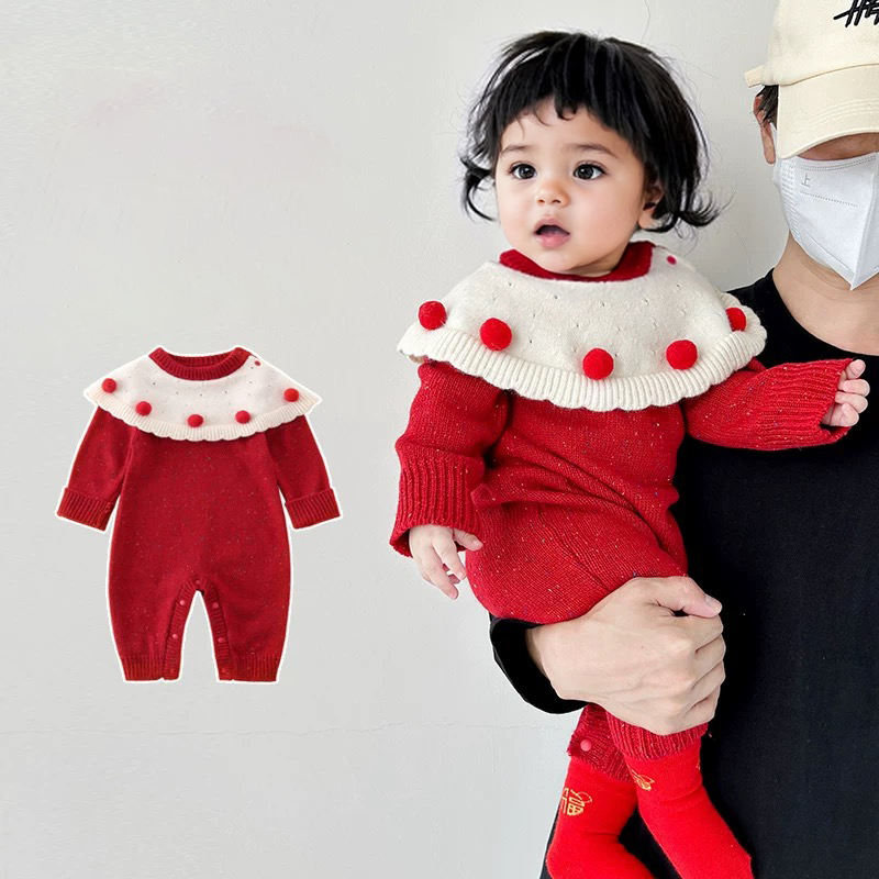 Baby 3D Fur Ball Knitted Romper