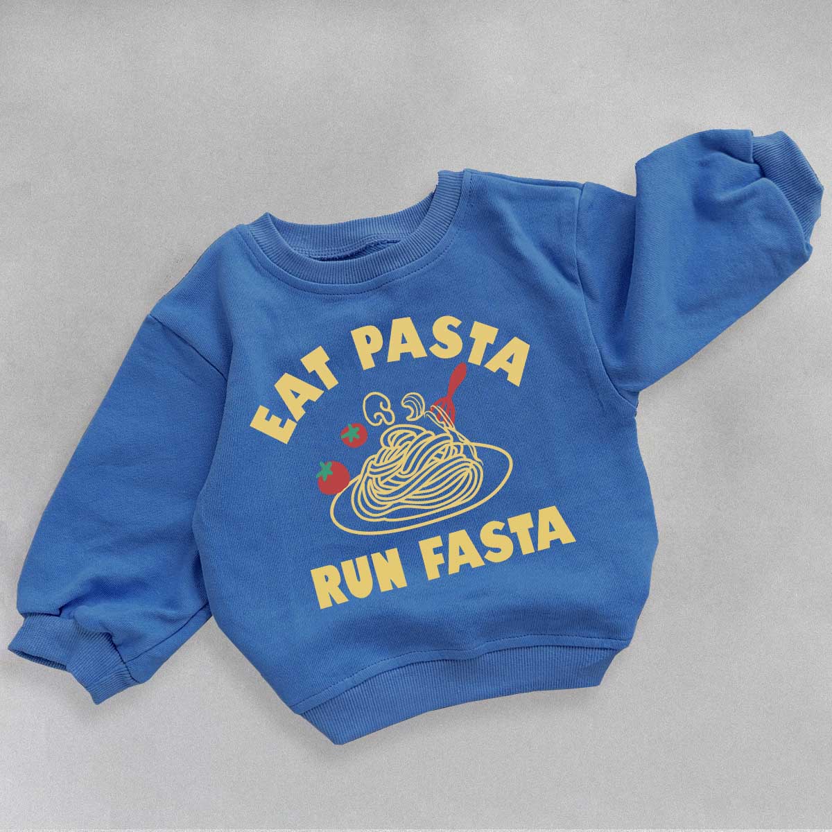 EAT PASTA RUN FASTA Baby Toddler Slogan Blue Sweatshirt