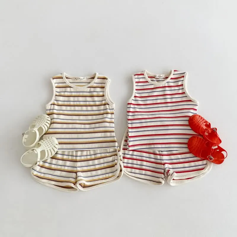 Kid 2-Piece Casual Striped Sleeveless Set