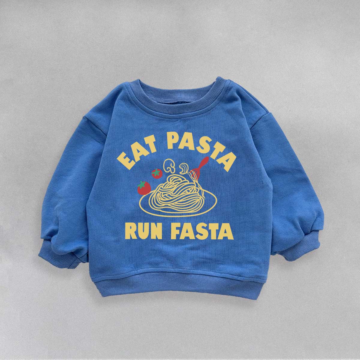 EAT PASTA RUN FASTA Baby Toddler Slogan Blue Sweatshirt